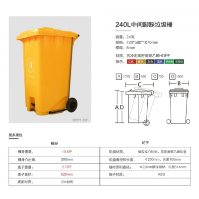 重慶240升中間腳踏垃圾桶