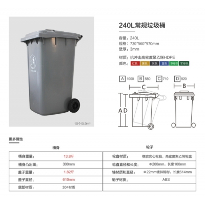 重慶240L市政環(huán)衛(wèi)垃圾桶